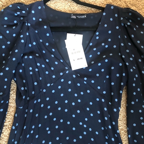 Zara Navy Blue Polka Dress - Picture 2 of 5